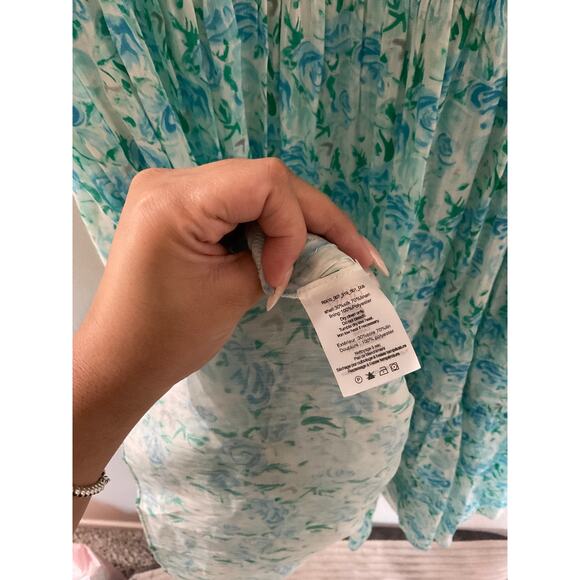 RIXO London Carrie linen and silk maxi Floral blue white dress sz XS - Picture 4 of 9